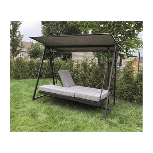 Balançoire de Luxe à 3 Places avec Fonction Bal-Hamac, Armature en Acier, Noir - Simple Boutique