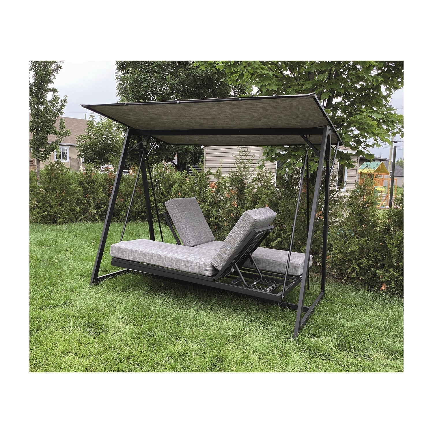 Balançoire de Luxe à 3 Places avec Fonction Bal-Hamac, Armature en Acier, Noir - Simple Boutique