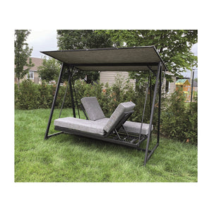 Balançoire de Luxe à 3 Places avec Fonction Bal-Hamac, Armature en Acier, Noir - Simple Boutique