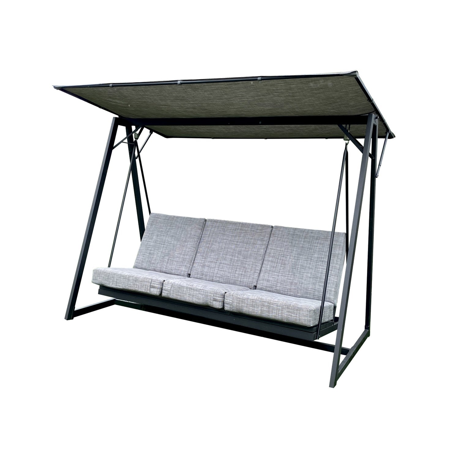 Balançoire de Luxe à 3 Places avec Fonction Bal-Hamac, Armature en Acier, Noir - Simple Boutique