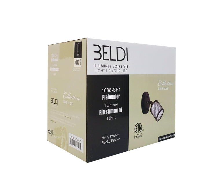 Beldi 1088-SP1 Plafonnier 1 Lumière de la Collection Baltimore 4.5''X7.9'', Noir - Liquidation Vente Finale - Simple Boutique