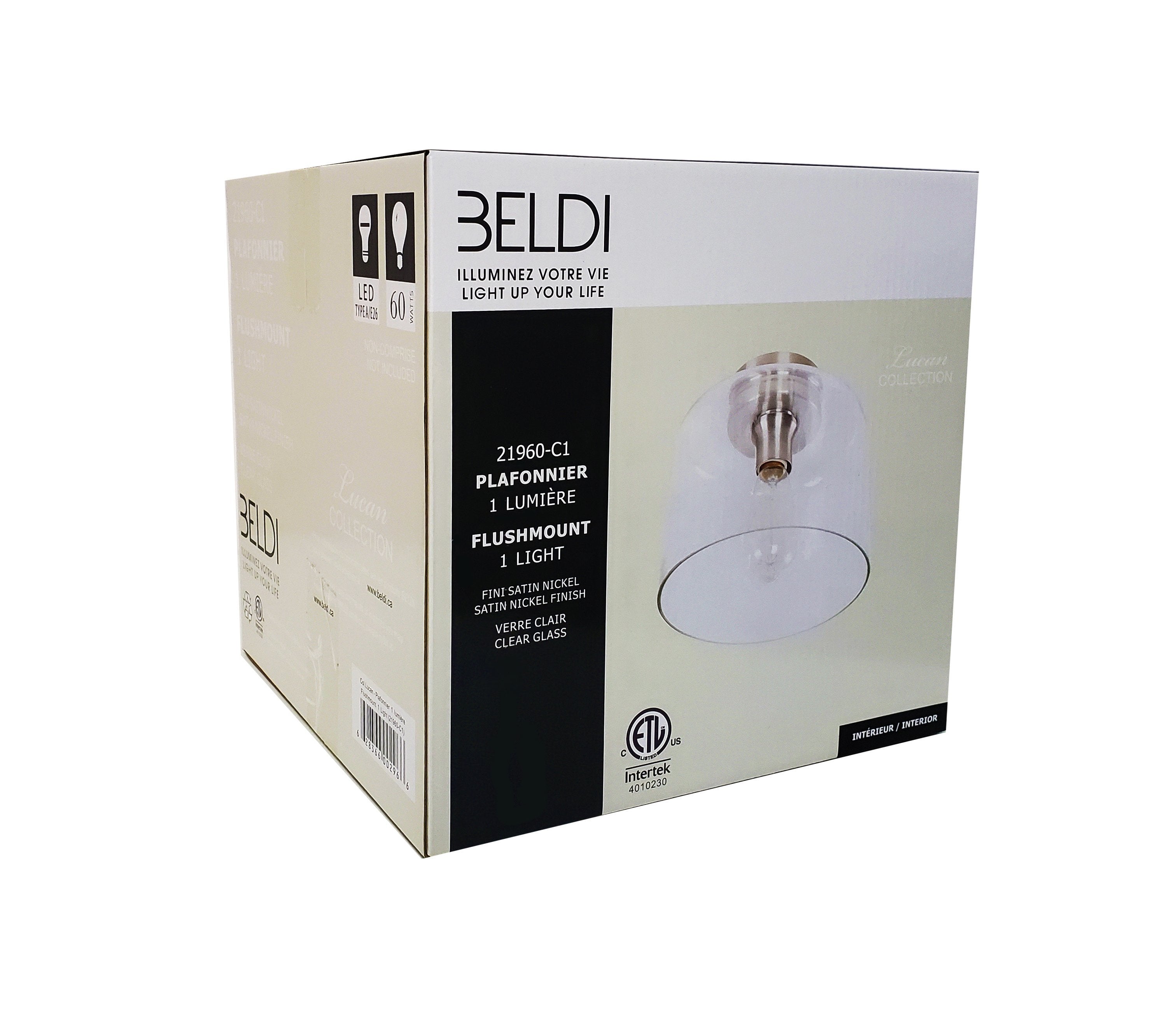 Beldi 21960-C1 Plafonnier en Verre de la Collection Lucan, 9'' x 8 7/8'', Pour Ampoule DEL ou Incandescente, Argenté - Simple Boutique