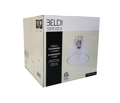 Beldi 21960-C1 Plafonnier en Verre de la Collection Lucan, 9'' x 8 7/8'', Pour Ampoule DEL ou Incandescente, Argenté