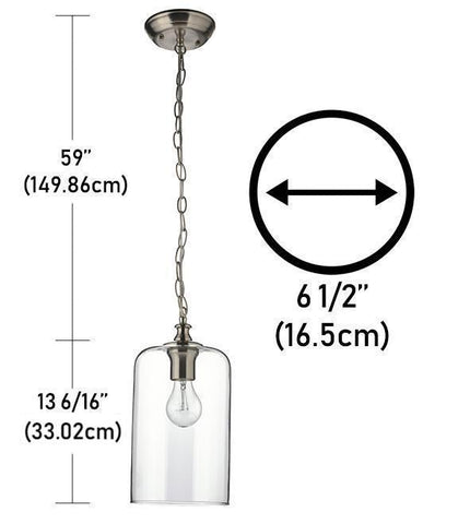 Beldi 21960-H Lampe Suspendue en Verre de la Collection Lucan, 6 1/2'' X 72 3/16'', Pour Ampoule DEL ou Incandescente, Argenté