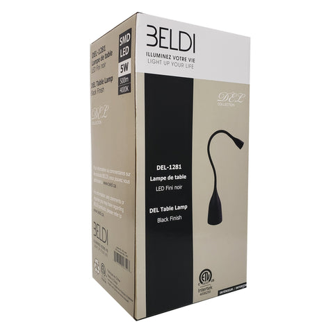 Beldi DEL-1281-B Lampe de Bureau avec Col en Cygne, DEL,  5-Watt, Noir