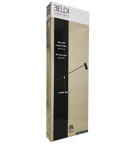 Beldi DEL-1403 Lampe de Bureau DEL en Métal avec Bras Ajustable, 6-Watt, Noir