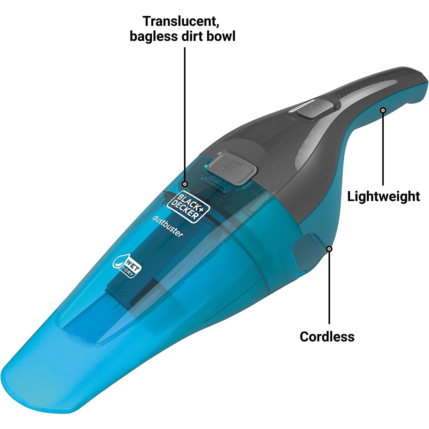 Black + Decker - Aspirateur DustBuster à Main Sans-fil pour Dégat Sèche ou Humide, Bleu - Simple Boutique