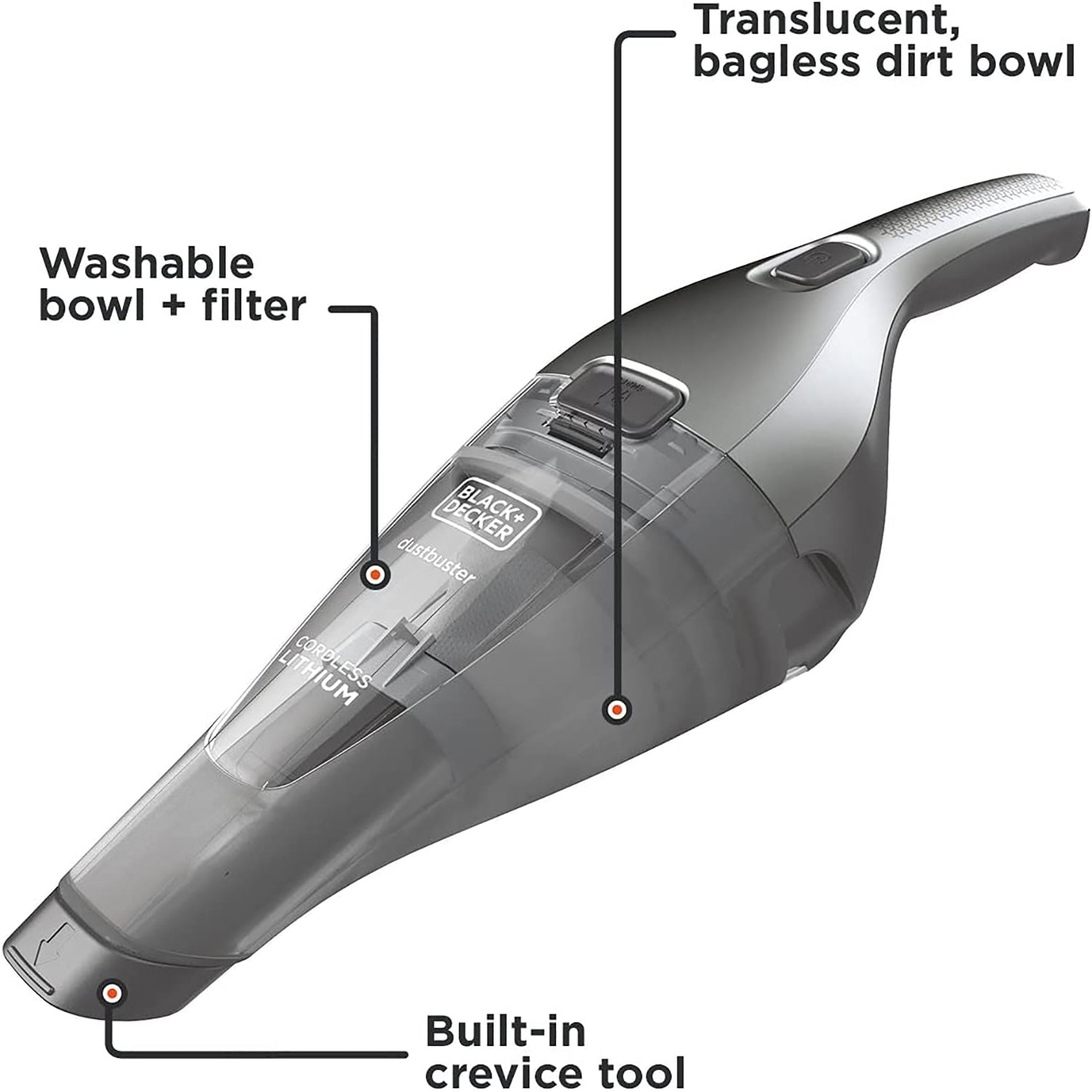 Black + Decker - Aspirateur à Main DustBuster, Léger et Sans-Fil, Gris - Simple Boutique
