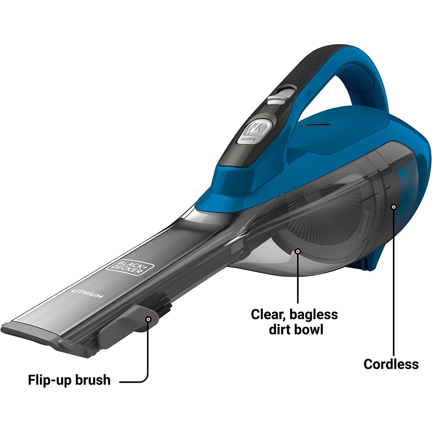 Black + Decker - Aspirateur à Main DustBuster, Sans-Fil avec Batterie au Lithium, Bleu - Simple Boutique