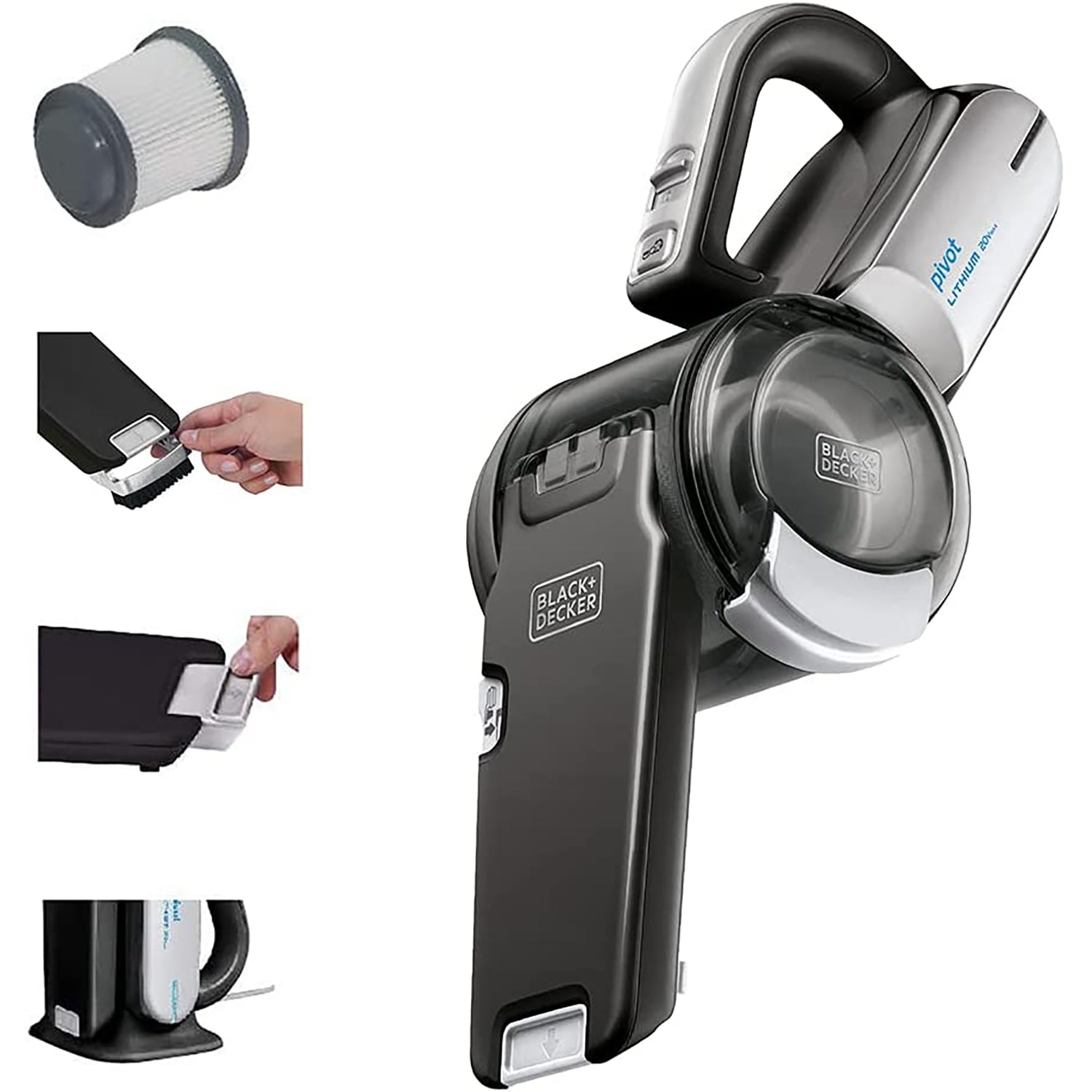 Black + Decker - Aspirateur à Main Pivotant, Sans Fil avec Batterie au Lithium 20V, Gris - Simple Boutique