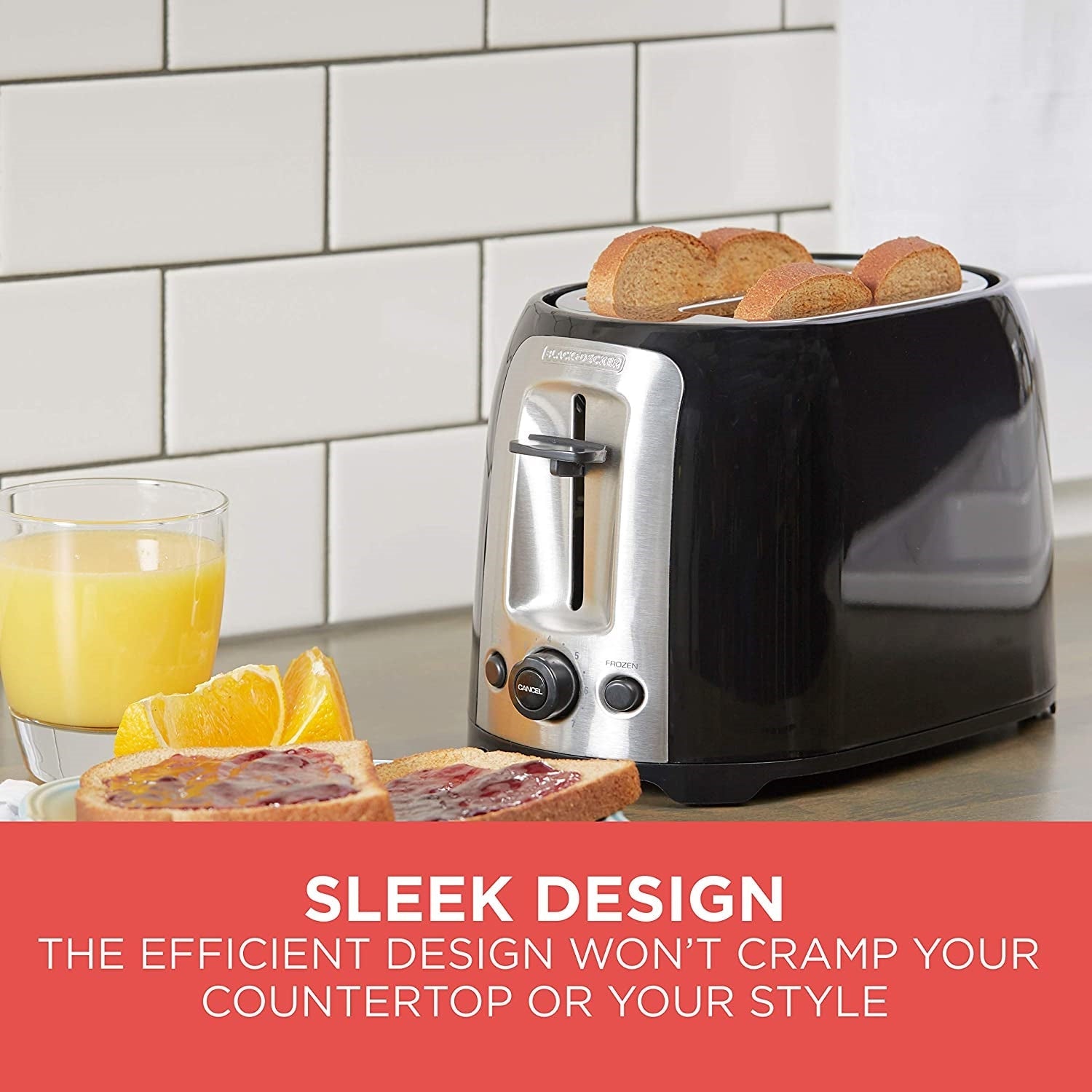 Black + Decker - Grille-Pain à 2 Tranches Extra Large, 850W, Noir - Simple Boutique