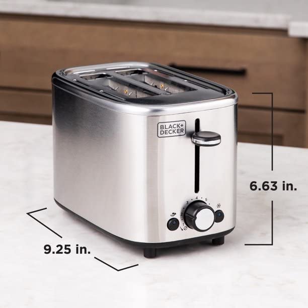 Black + Decker - Grille-Pain à 2 Tranches avec Fentes Large, Acier Inoxydable - Simple Boutique