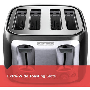 Black + Decker - Grille-Pain à 4 Tranche Extra Large, 1400 Watts, Noir - Simple Boutique