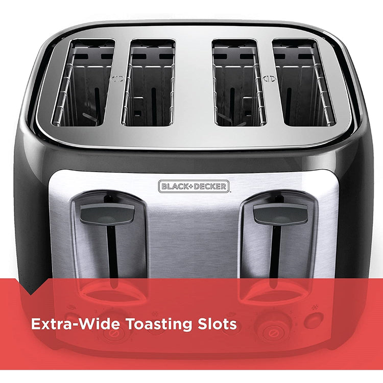 Black + Decker - Grille-Pain à 4 Tranche Extra Large, 1400 Watts, Noir - Simple Boutique