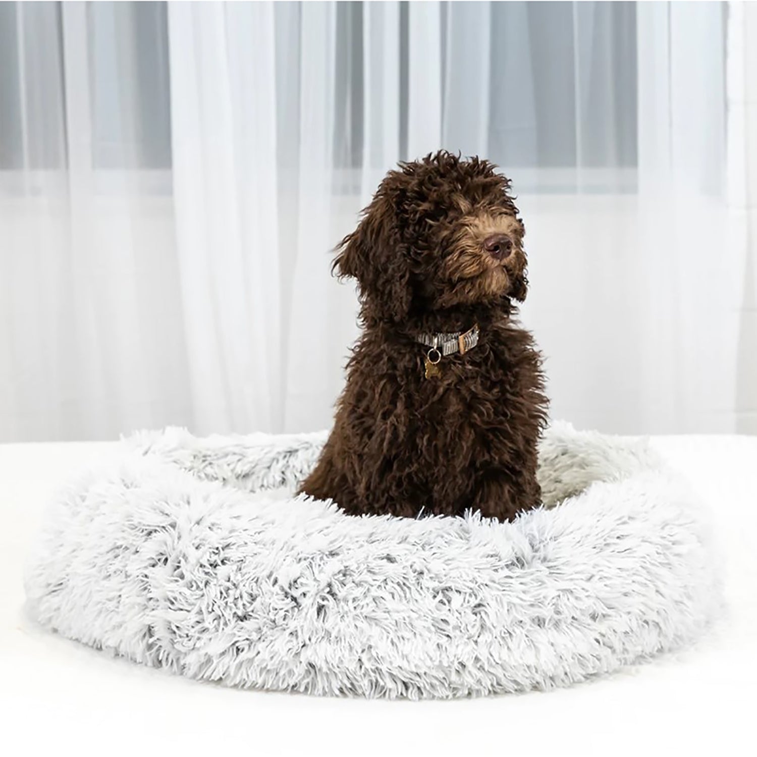 Blu Sleep - Lit pour Animaux de Compagnie Ceramo en Mousse Respirante et Refroidissante , Grandeur Large, Fourrure Grise - Liquidation Vente Finale - Simple Boutique