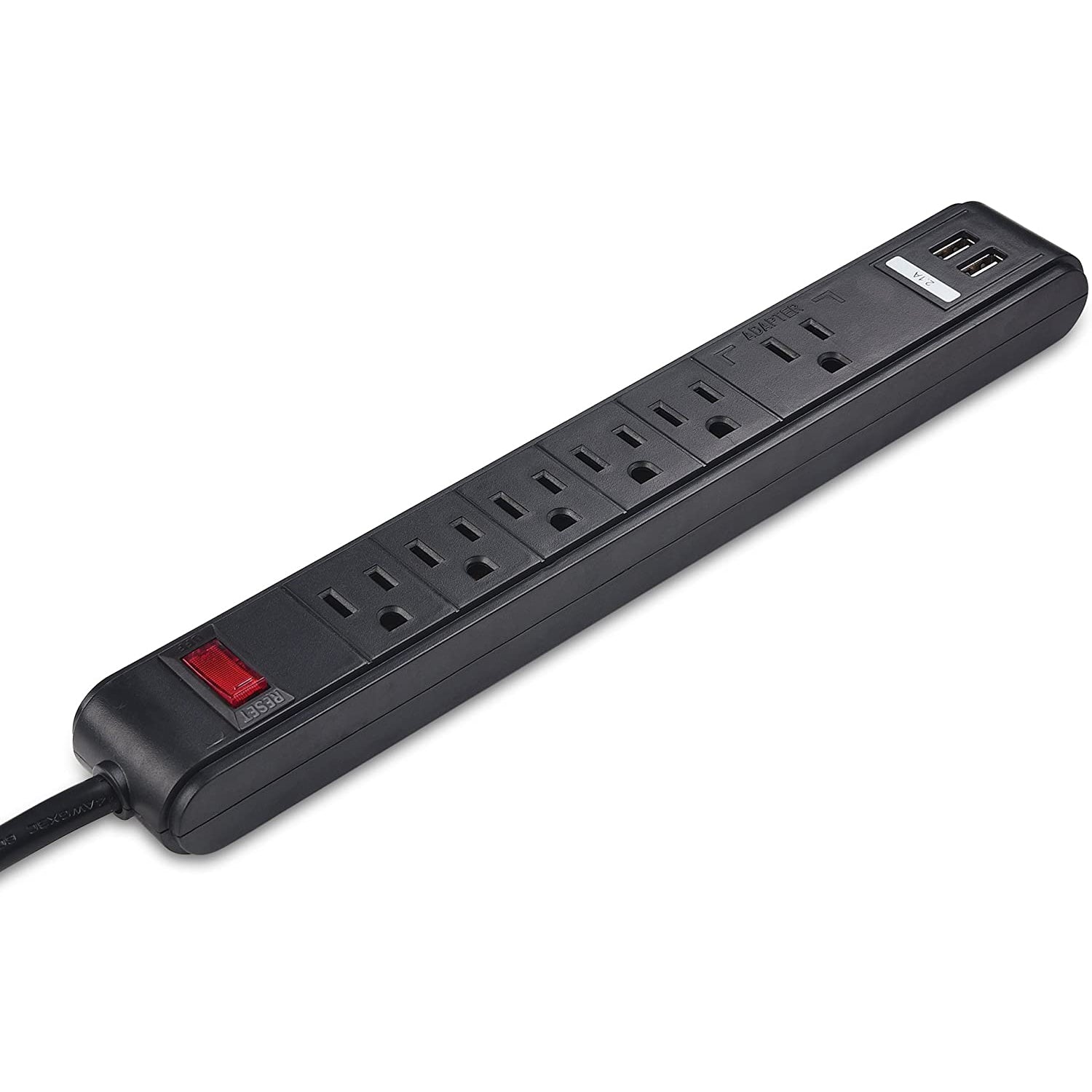 Borne - Protecteur de Surtension à 6 Prises avec 2 Ports USB, Noir - Simple Boutique