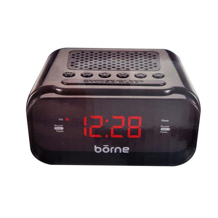 Borne - Radio-Réveil AM/FM avec Affichage Numérique, Deux Alarmes, Noir - Simple Boutique