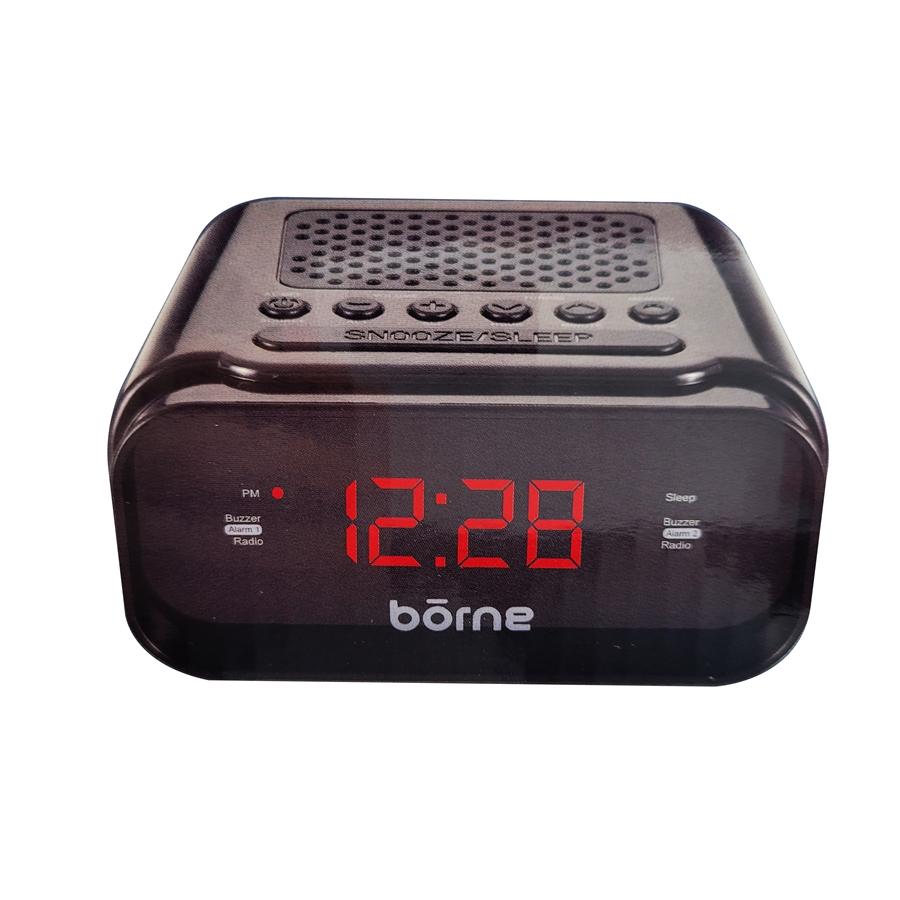Borne - Radio-Réveil AM/FM avec Affichage Numérique, Deux Alarmes, Noir - Simple Boutique