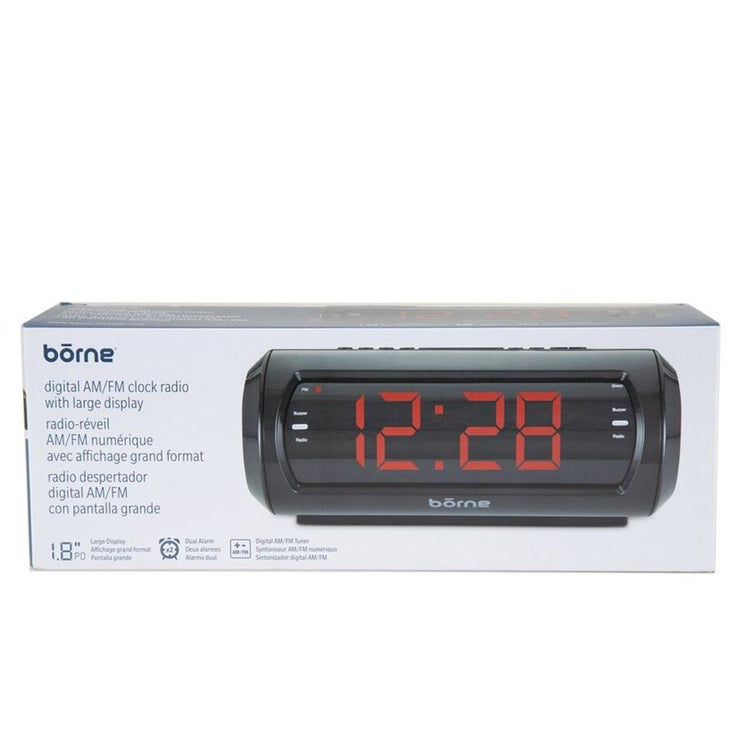 Borne - Radio-Réveil AM/FM avec Affichage Numérique Grand Format, Deux Alarmes, Noir - Simple Boutique