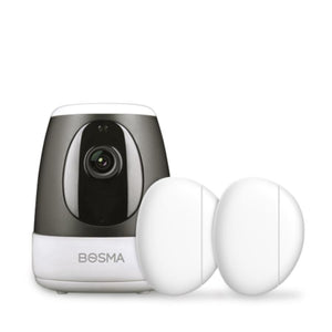 Bosma - Ensemble de Caméra de Sécurité Intérieur XC, 1080p, Détections des Mouvement et du Son + 2 Capteurs de Porte ou Fenêtre, Blanc - Simple Boutique