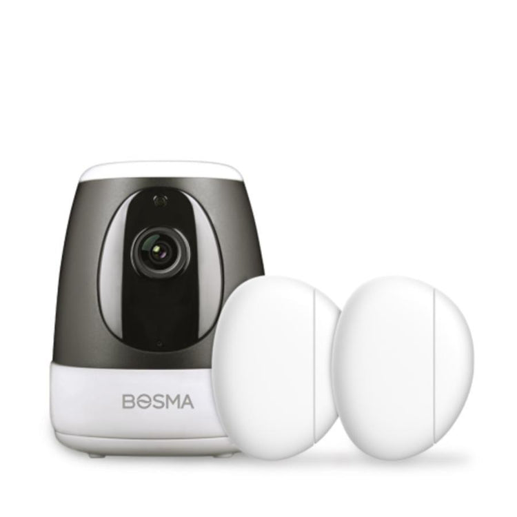 Bosma - Ensemble de Caméra de Sécurité Intérieur XC, 1080p, Détections des Mouvement et du Son + 2 Capteurs de Porte ou Fenêtre, Blanc - Simple Boutique