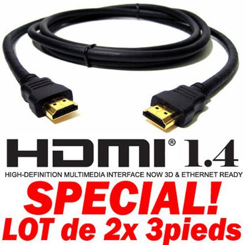 Câble HDMI v1.4 compatible 3D Ethernet 1080p 3 pieds (Lot de 2)