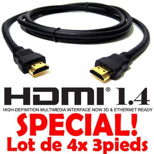 Câble HDMI v1.4 compatible 3D Ethernet 1080p 3 pieds (Lot de 4) - Simple Boutique