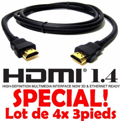 Câble HDMI v1.4 compatible 3D Ethernet 1080p 3 pieds (Lot de 4)