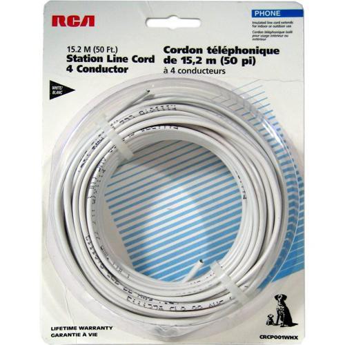 Câble téléphone et alarme 4 conducteurs 22AWG rond 50pi Blanc - Simple Boutique