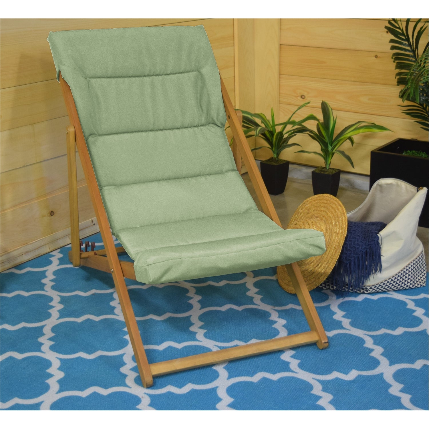 Chaise Transat pour l'extérieur, Trois Niveaux Inclinaisons, Cadre en Bois, Jade - Simple Boutique