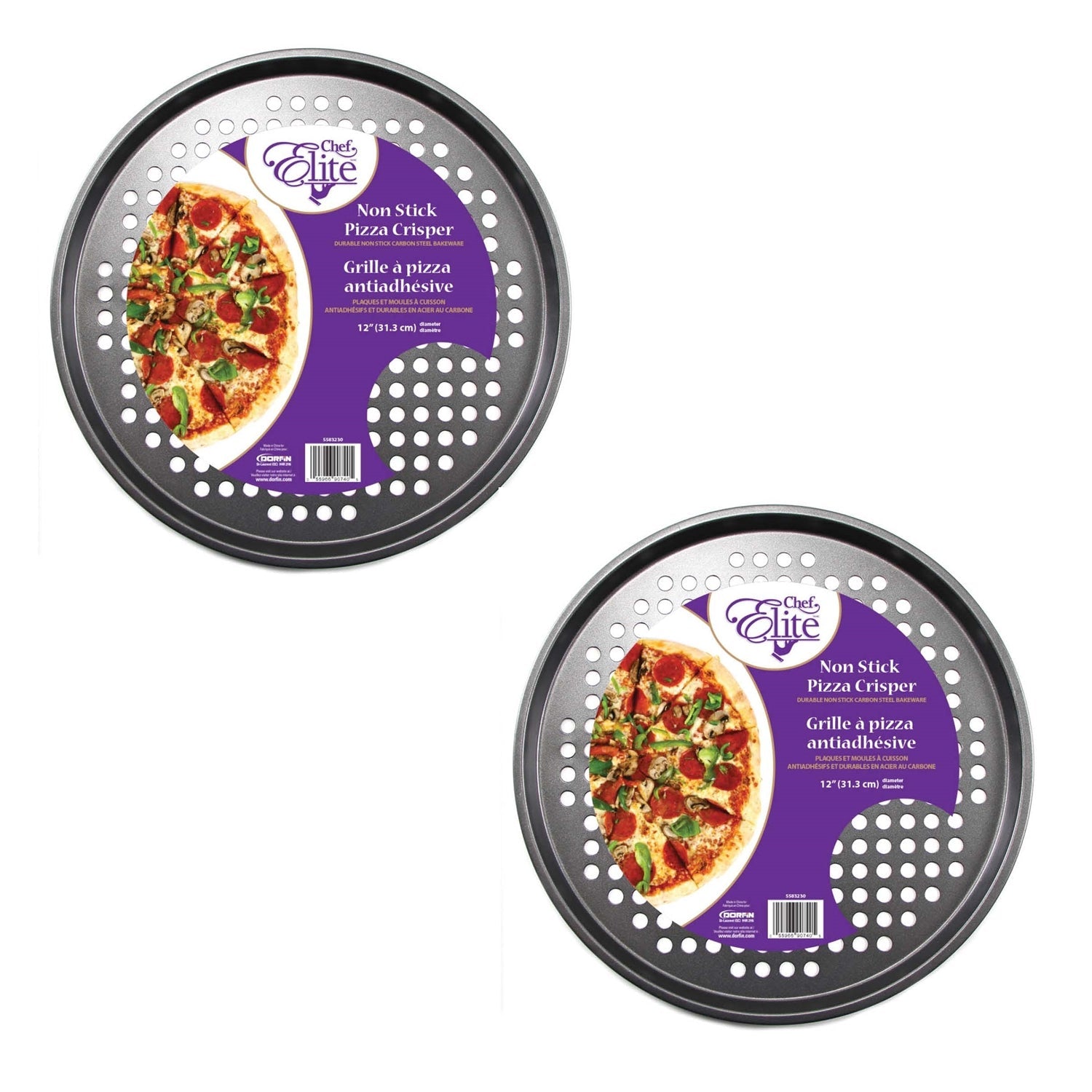 ChefElite - Ensemble de 2 Grilles à Pizza, Diamètre de 12", Antiadhésif, Acier au Carbone - Simple Boutique
