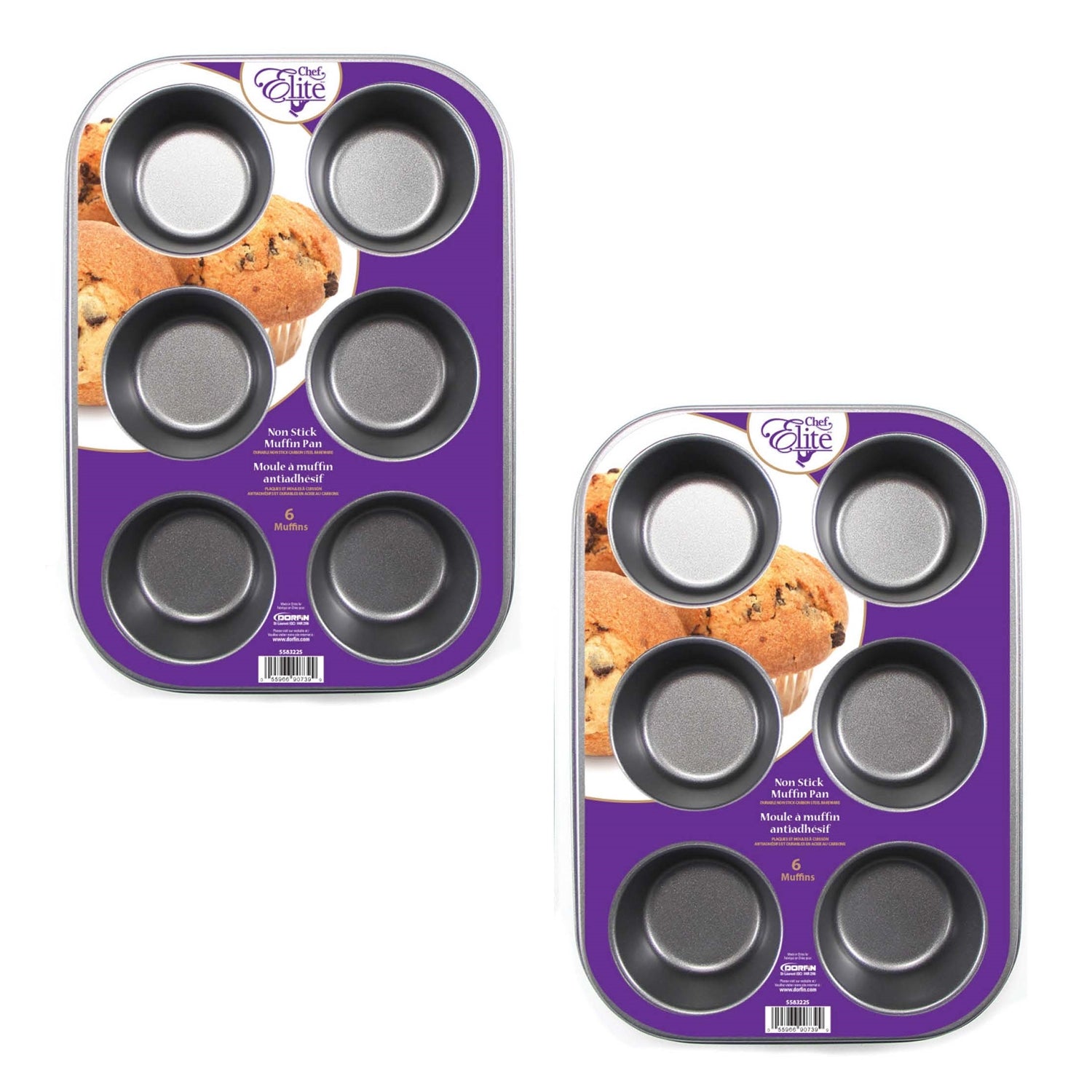 ChefElite - Ensemble de 2 Moules Muffins, Capacité de 6, Antiadhésif, Acier au Carbone - Simple Boutique
