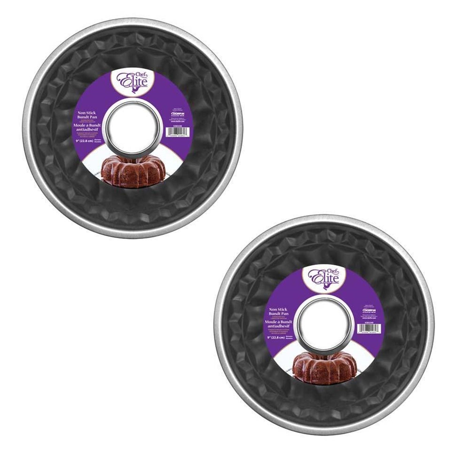 ChefElite - Ensemble de 2 Moules à Gâteau Bundt, Diamètre de 9", Antiadhésif, Acier au Carbone - Simple Boutique