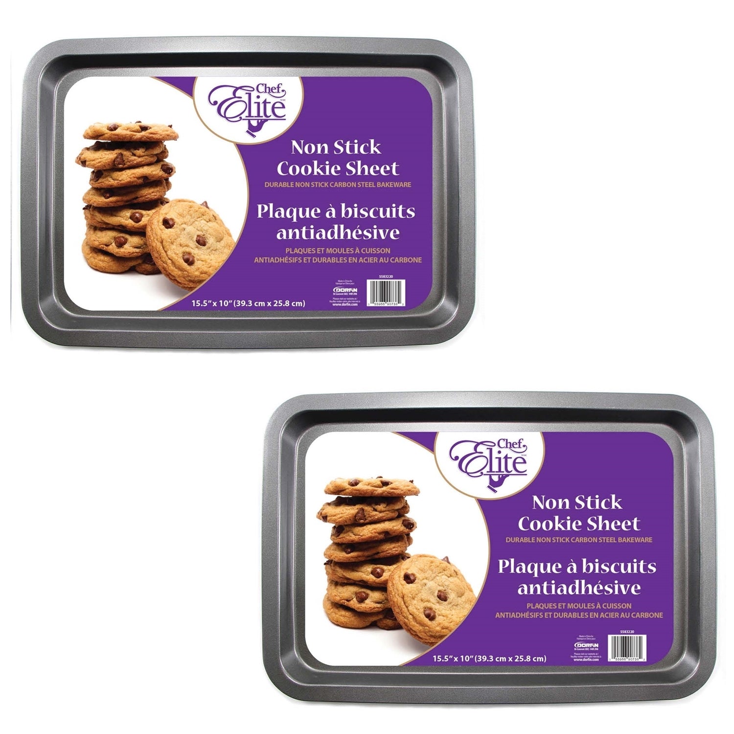 ChefElite - Ensemble de 2 Plaques à Biscuits Rectangle, 15.5"x10", Antiadhésif, Acier au Carbone - Simple Boutique
