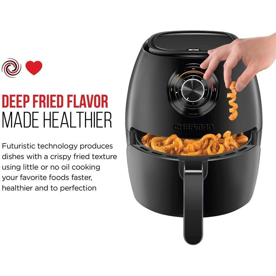 Chefman TurboFry 3,5L Friteuse à Air avec Panier pour Lave-Vaisselle, Double Contrôle de Température, Minuterie de 60 Minutes, Noire - Simple Boutique
