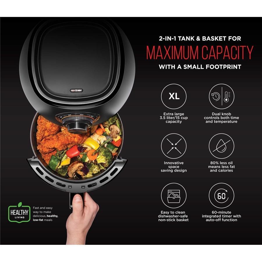 Chefman TurboFry 3,5L Friteuse à Air avec Panier pour Lave-Vaisselle, Double Contrôle de Température, Minuterie de 60 Minutes, Noire - Simple Boutique