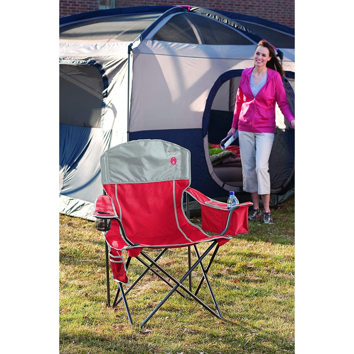 Coleman - Chaise de Camping avec Glacière Intégrée, Capacité de 136Kg, Rouge - Simple Boutique