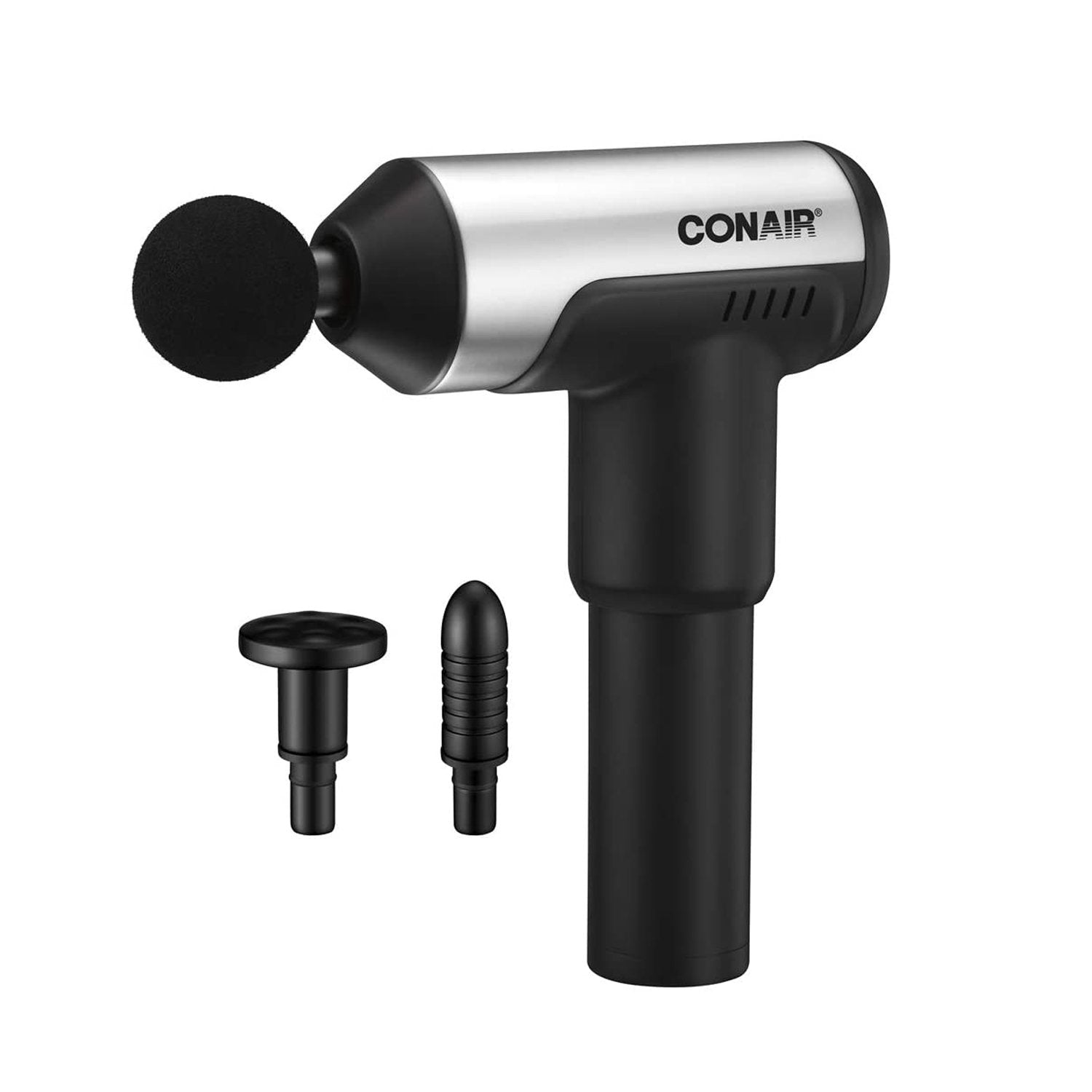 Conair - Pistolet de Massage à Percussion pour les Tissus Profond, Comprend 3 Embouts Différents, Noir