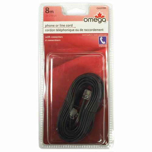 Cordon téléphonique 4 conducteurs M/M plat 26pi Noir - Simple Boutique