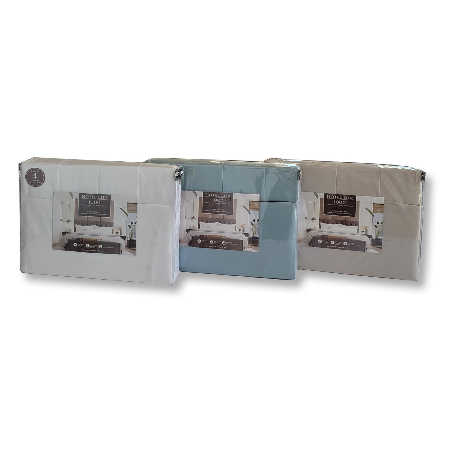Cotton House - Ensemble de Drap Hotel Lux en Coton, 1000 Fils par Pouce Carré, Grandeur King, Blanc - Simple Boutique