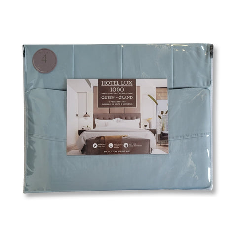 Cotton House - Ensemble de Drap Hotel Lux en Coton, 1000 Fils par Pouce Carré, Grandeur King, Bleu