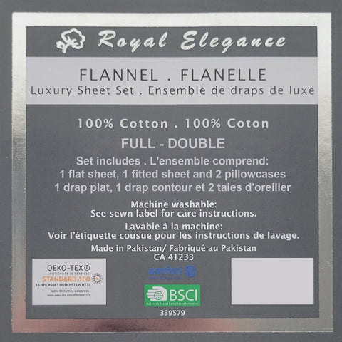 Cotton House - Ensemble de Draps de Flanelle, 100% Coton, Grandeur Double, Blanc