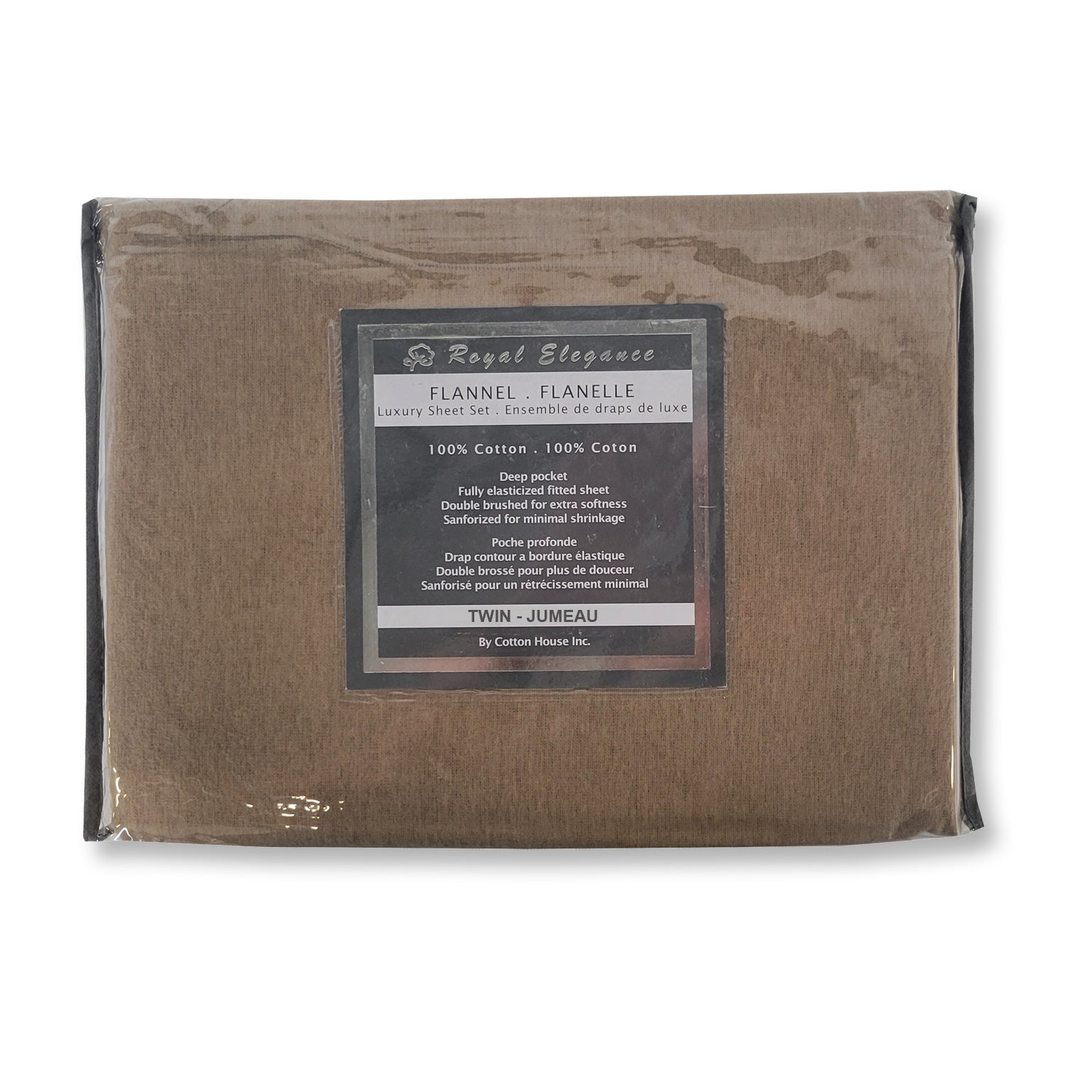 Cotton House - Ensemble de Draps de Flanelle, 100% Coton, Grandeur Simple, Beige Tuffet - Liquidation Fin de Saison Vente Finale - Simple Boutique