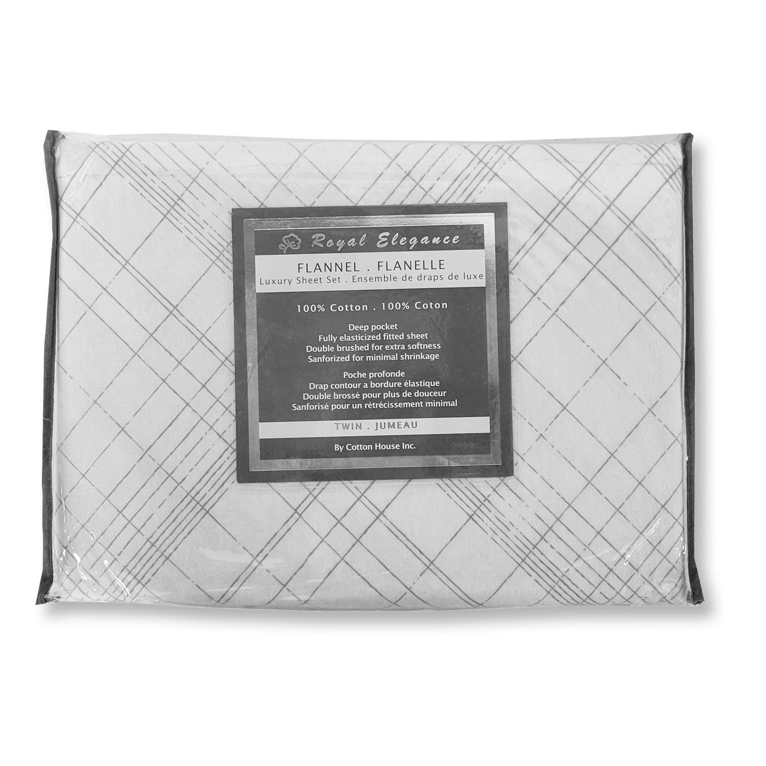 Cotton House - Ensemble de Draps de Flanelle, 100% Coton, Grandeur Simple, Plaid Vert - Simple Boutique