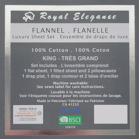 Cotton House - Ensemble de Draps de Flanelle, 100% Coton, Grandeur Très Grand Lit King, Beige Tuffet