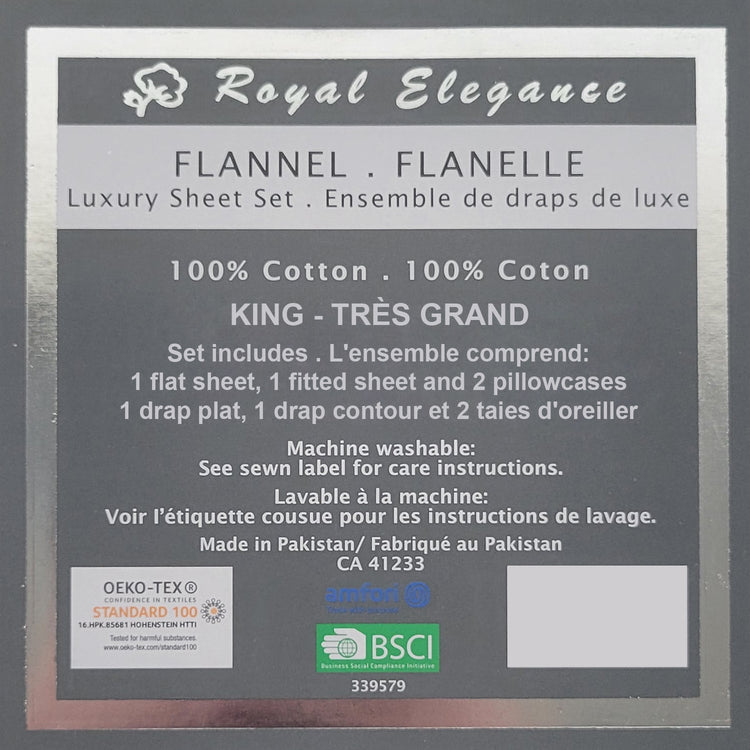 Cotton House - Ensemble de Draps de Flanelle, 100% Coton, Grandeur Très Grand Lit King, Fern Leaves - Liquidation Fin de Saison Vente Finale - Simple Boutique