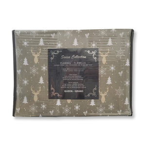 Cotton House - Ensemble de Draps de Flanelle, 100% Coton Mercerisé, Grandeur Grand Lit Queen, Motifs de Cerfs - Liquidation Fin de Saison Vente Finale - Simple Boutique