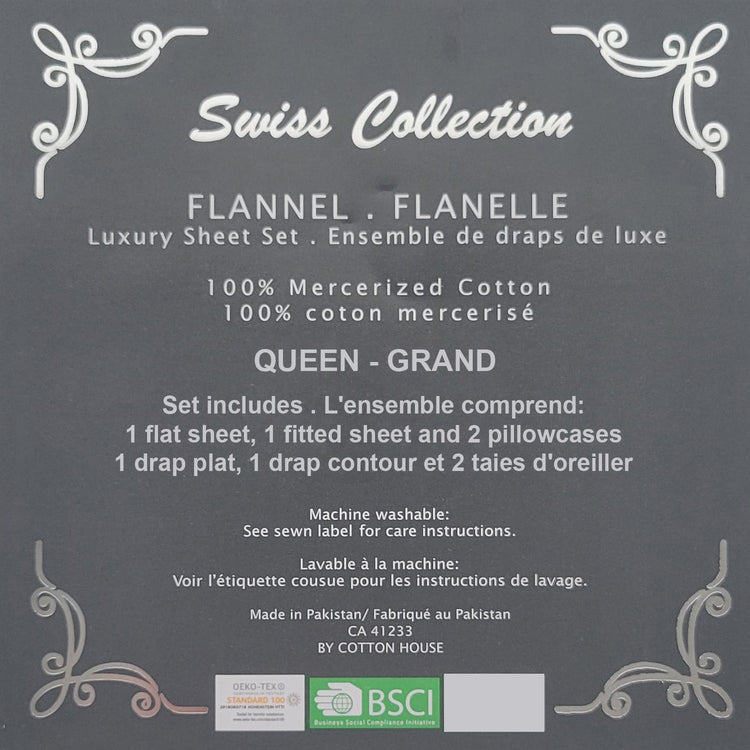 Cotton House - Ensemble de Draps de Flanelle, 100% Coton Mercerisé, Grandeur Grand Lit Queen, Motifs de Cerfs - Liquidation Fin de Saison Vente Finale - Simple Boutique