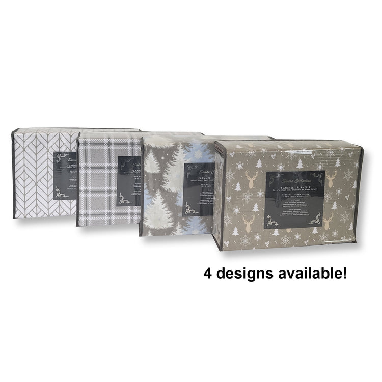 Cotton House - Ensemble de Draps de Flanelle, 100% Coton Mercerisé, Grandeur Grand Lit Queen, Motifs de Cerfs - Liquidation Fin de Saison Vente Finale - Simple Boutique