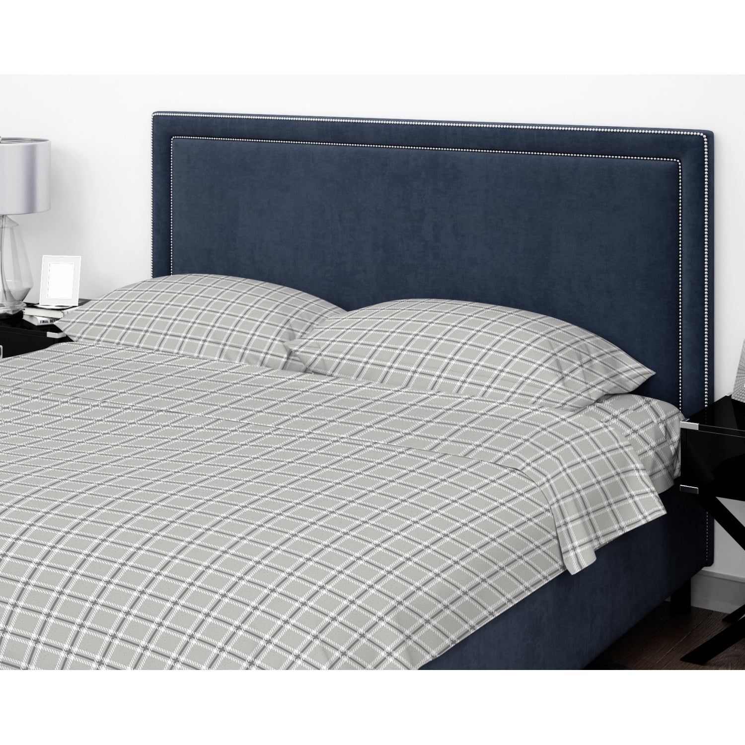 Cotton House - Ensemble de Draps de Flanelle, 100% Coton Mercerisé, Grandeur Simple, Motifs de Carreaux Gris - Liquidation Fin de Saison Vente Finale - Simple Boutique